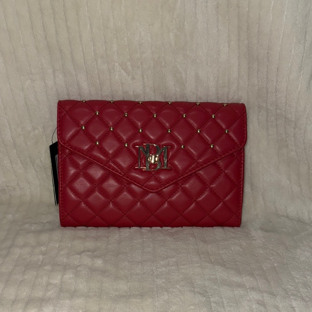 Badgley Mischka Red Quilted Crossbody with Gold Studs & Chain